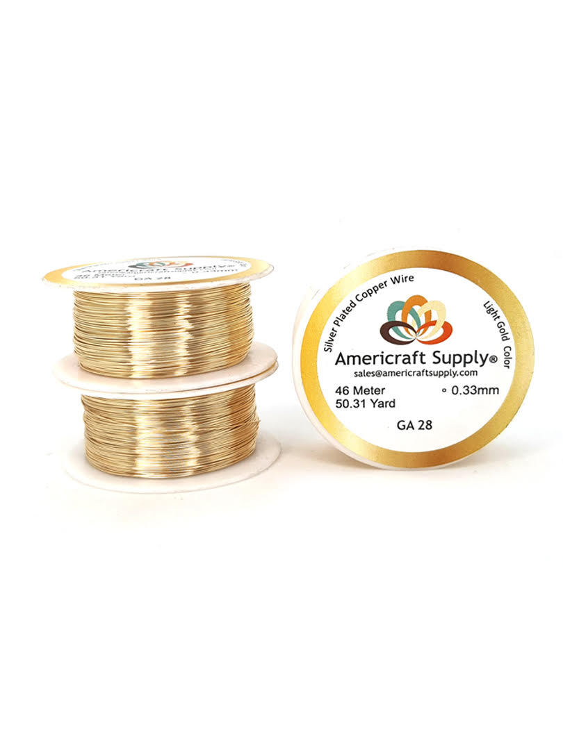 Light Gold Color. Ga 14-16-18-20-22-24-26-28-30-32  Color similar to 14K gold. Does not tarnish. Brand Americraft Supply® Similar color gold 14K