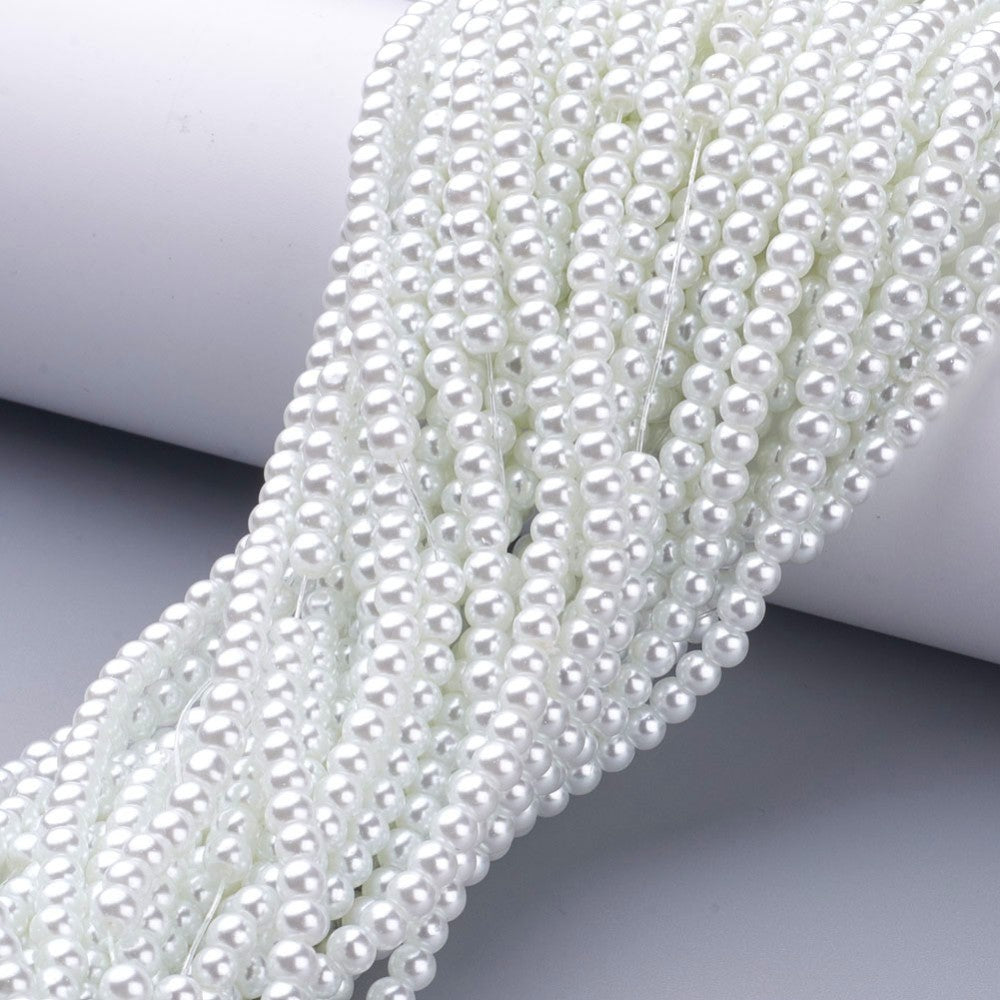 Round glass pearl strands white