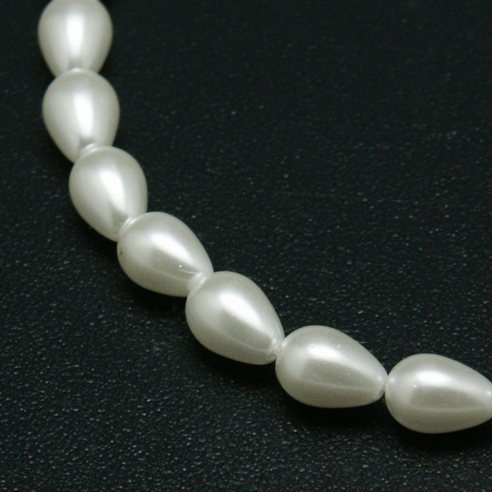 Glass Pearl teardrop, Beads Strands,  White