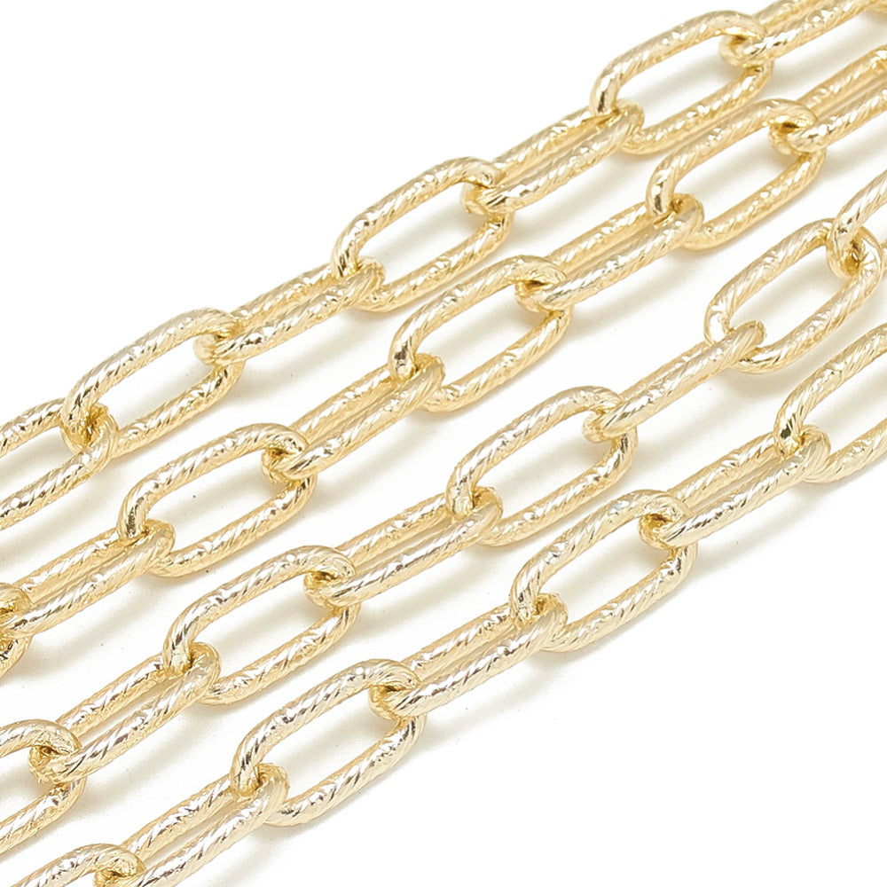 Chain Aluminium, Light gold, oval textured 16x8x2mm (2 Mts)