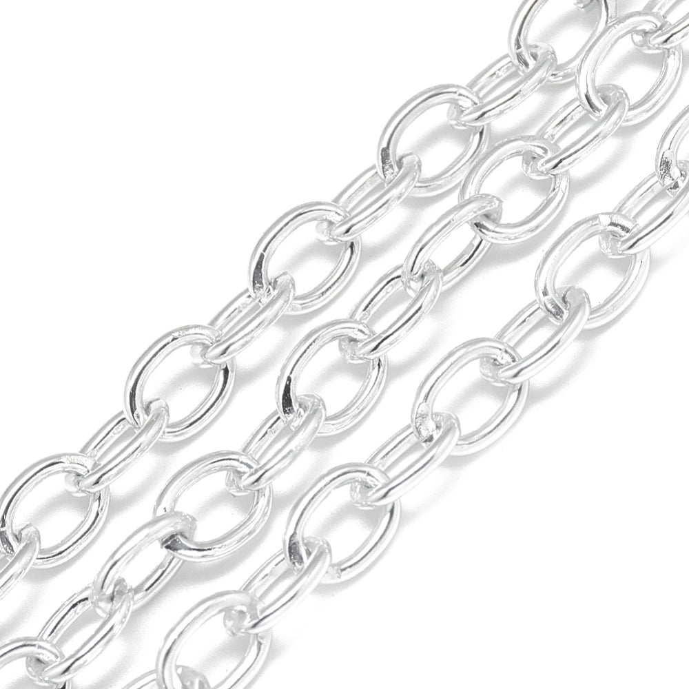 Chains Aluminum, silver, Oval, 9x6.5x1.4mm. (3 mts)