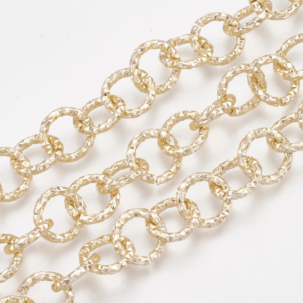 Chain Aluminum, round, textured, light gold color, similar to 14 karat gold 11.5x2mm (2mts)