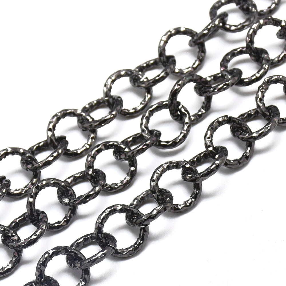 Chain Aluminum, black color, textured, round11.5x2 mm (2 Mts)