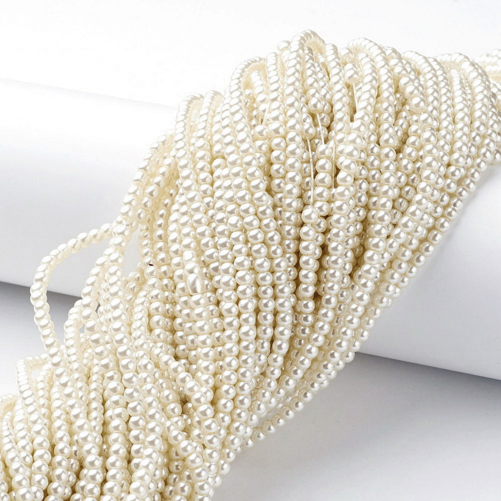 Round glass pearl strands cream