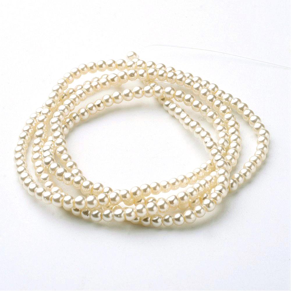 Round glass pearl strands cream