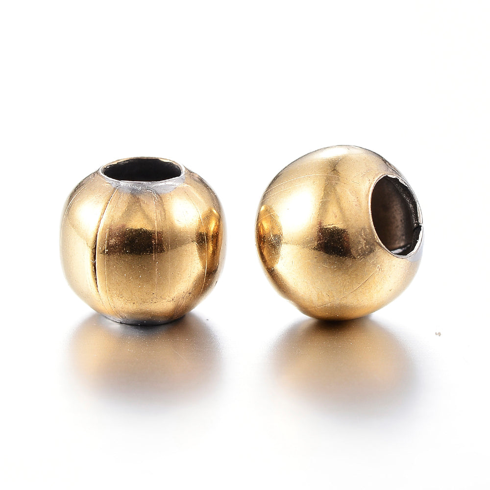 201 Stainless Steel Spacer Beads, Round, Real Gold Color