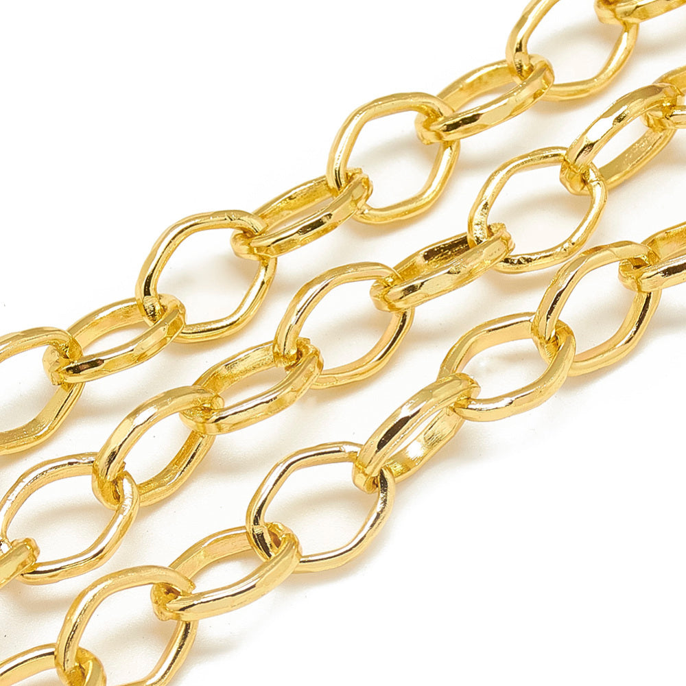 Chain  Aluminium golden, rhombus 14x10x2 mm (2 Mts)