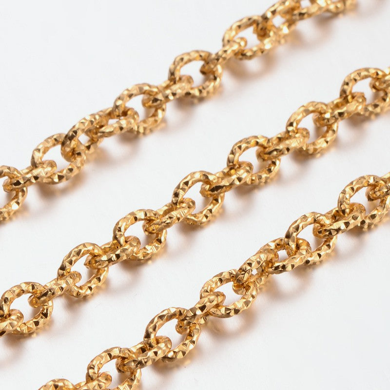 Chain Aluminum Golden Oval Textured   7x6x1.5mm