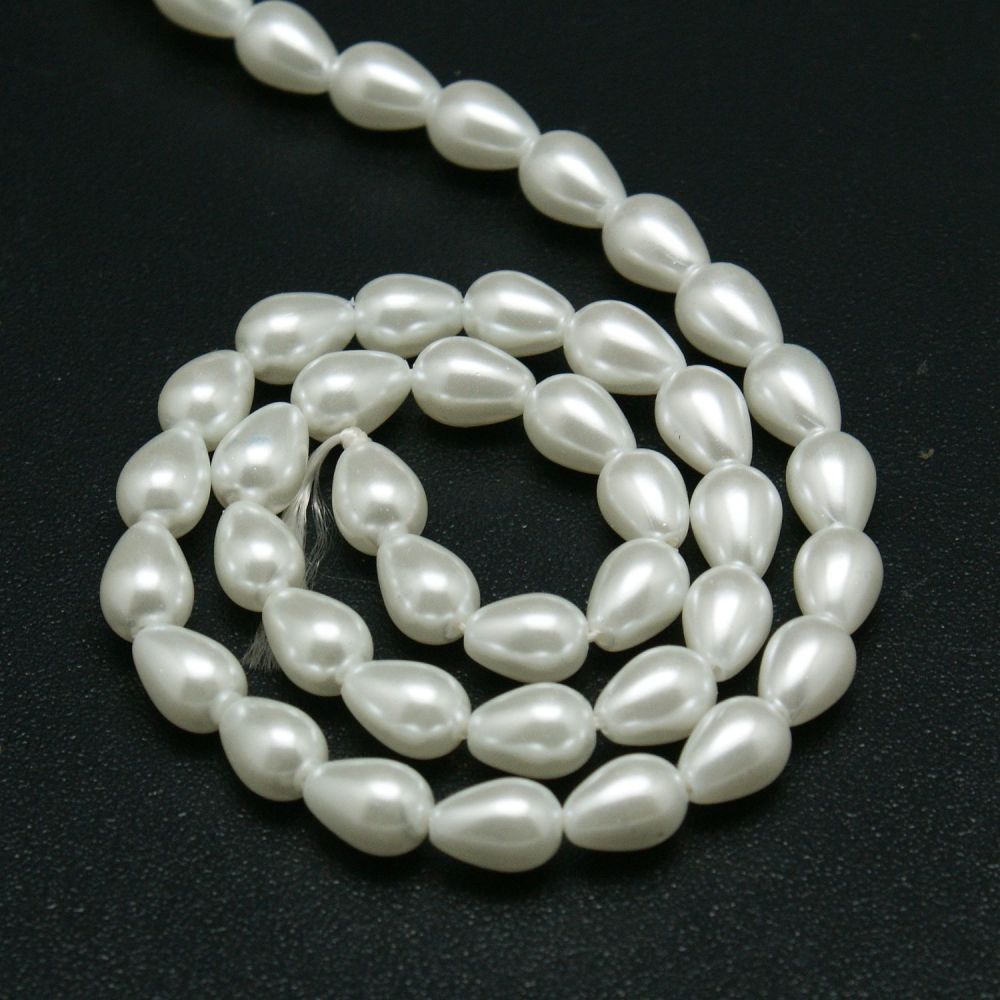 Glass Pearl teardrop, Beads Strands,  White